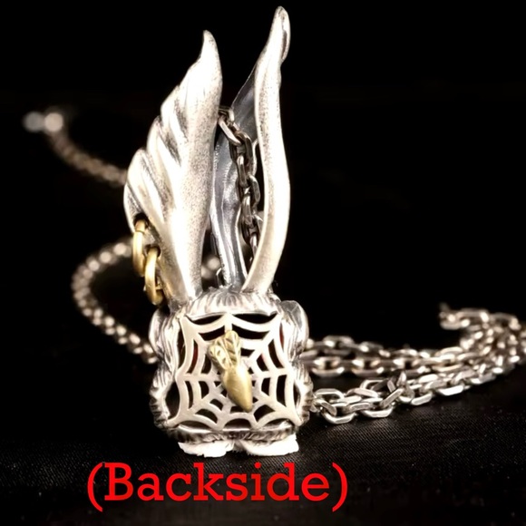 Punk Rock Rabbit- Bunny Hare Red Garnet Eyes Pierced Ears Animal Silver Necklace - Picture 15 of 16